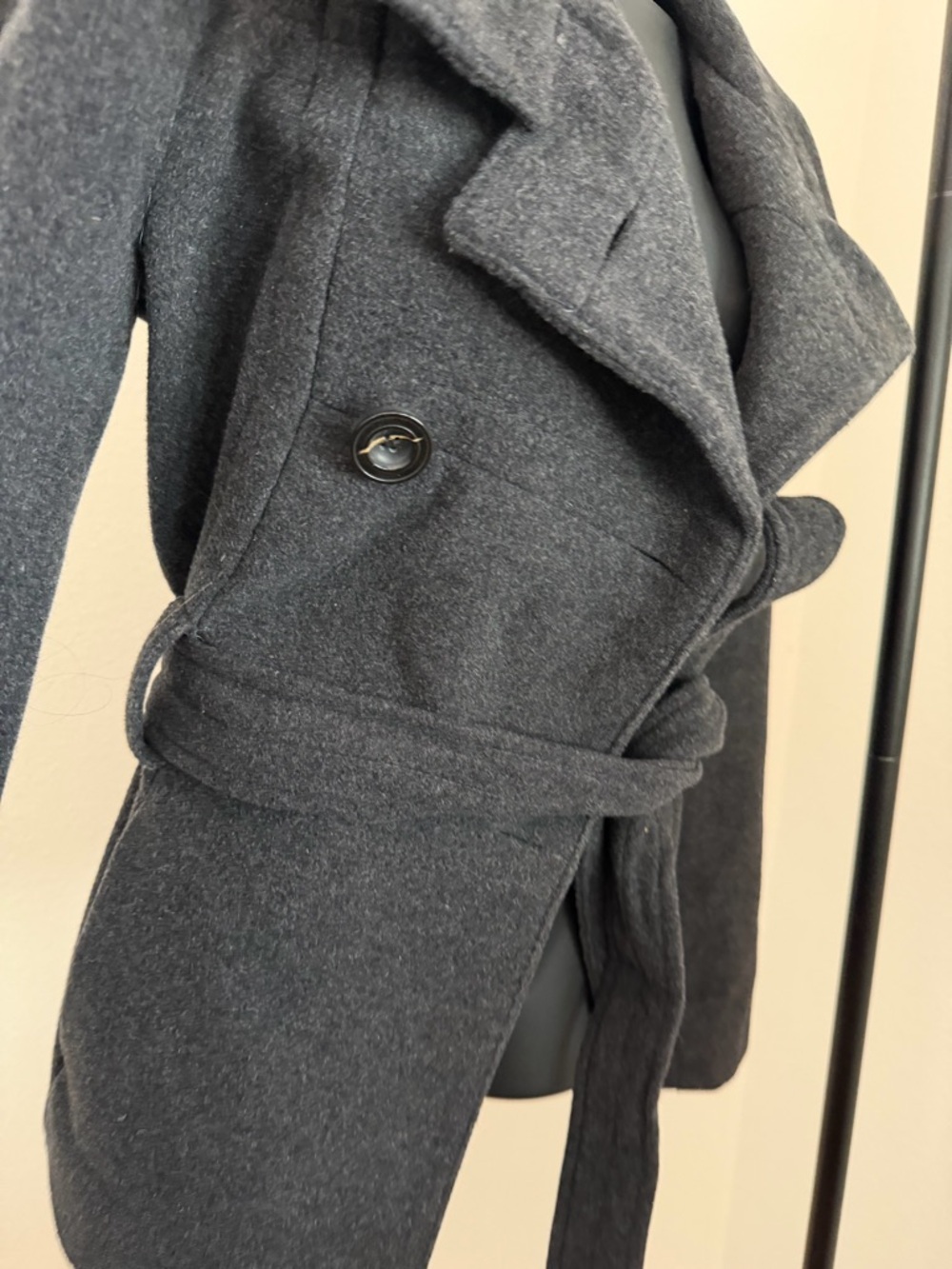 Zara Gray Double-Breasted Belted Pea Coat - Picture 3 of 6
